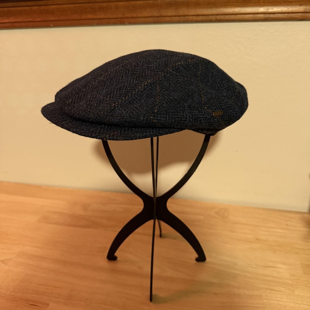 Mucros Hat Cap Fitted Mens Large Blue Wool Tweed Newsboy Ireland Classic Lined